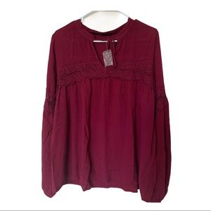 NWOT Hazel Haze Maroon Boho Top size XL